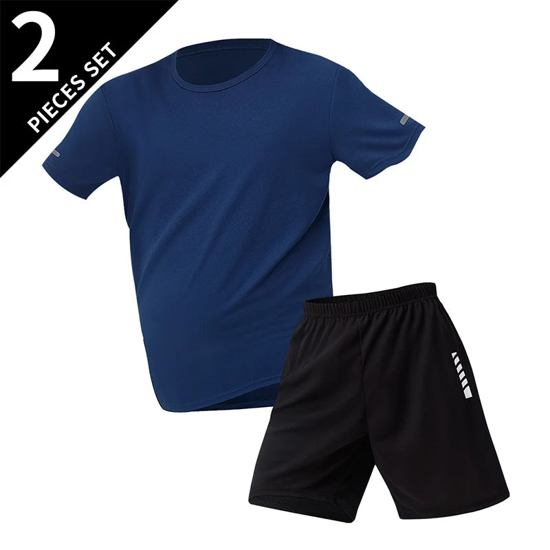 Conjunto deportivo de remera y short para hombre, secado rápido - talles grandes