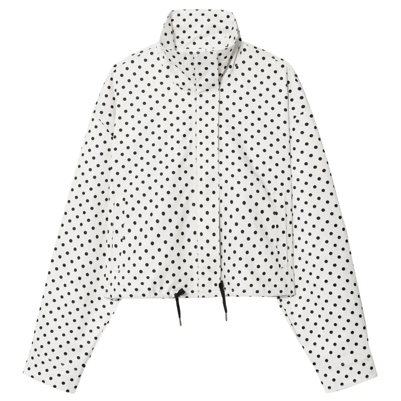 Campera Bombardera Oversize de Lunares para Mujer, Corte Crop con Cierre