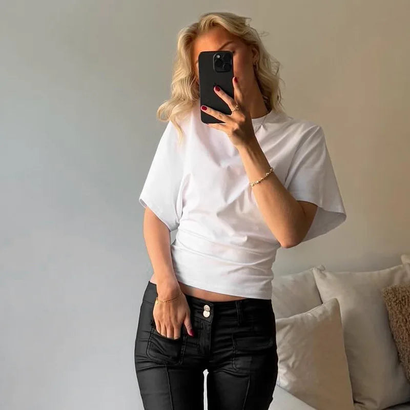 Remera Cropped Corset Cuello Redondo Mujer